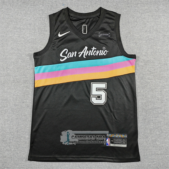 Camiseta San Antonio Spurs Stephon Castle NO 5 Ciudad 2025-26 Negro